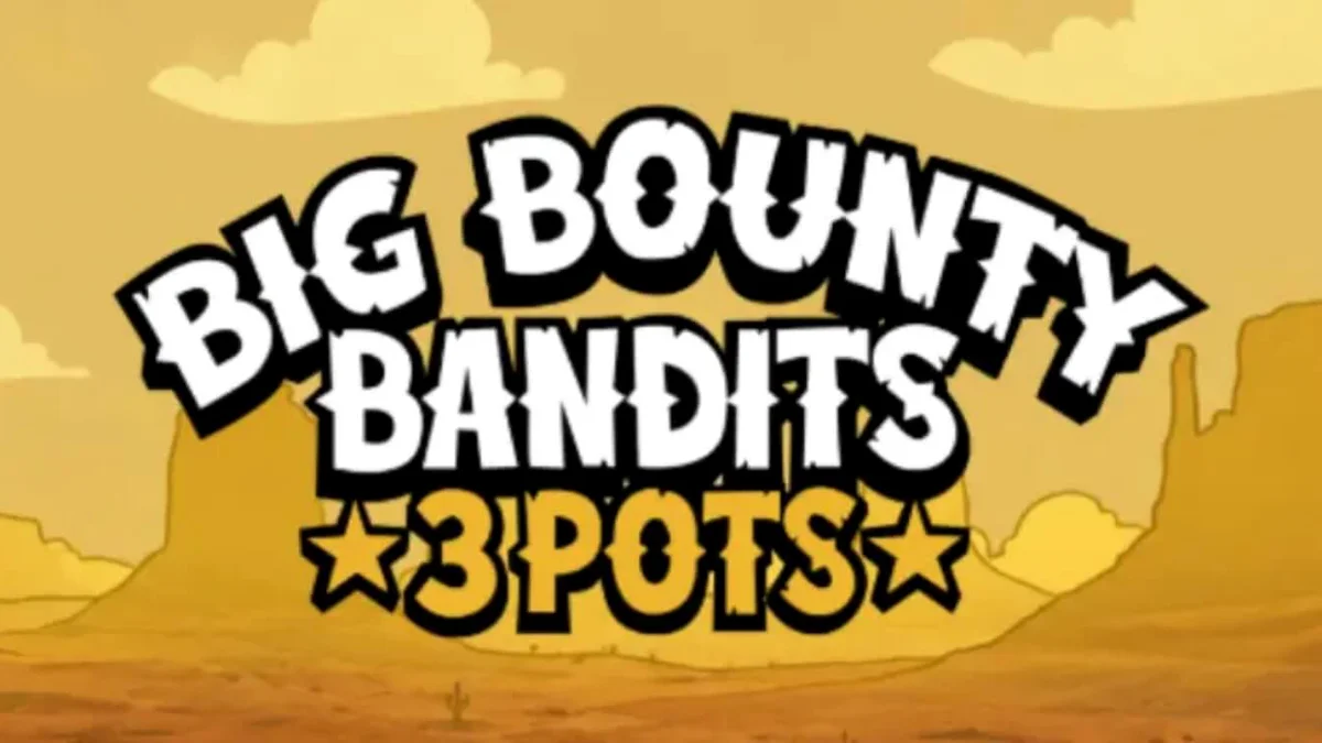 Tampilan visual slot Big Bounty Bandits: 3 Pots dengan tema animasi rubber-hose Wild West